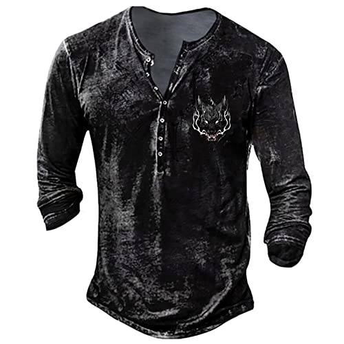 KONG JIMFAN Herren Henley Hemd Herren Shirts Kurzarm Langarm Henley Shirt Herren Langarmshirt Dompteur Kostüm Herren Weihnachts Pullover Herren Baggy Tshirt Herren(#4 Black,3XL) von KONG JIMFAN