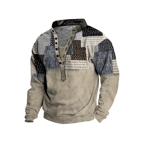 KONG JIMFAN Herren Henleyshirt Hemdhalter Herren Männer Hemd Henley Hemd Herren XXL Pullover Unterhemd Herren Lang Weißer Pullover Herren Tshirt Herren Elegant(#1 Khaki,3XL) von KONG JIMFAN