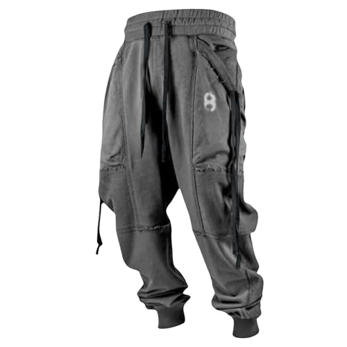 KONG JIMFAN Herren Jogginghose Sweatpants Cargohose Mit Taschen Outdoor-Hosen Für Männer Hose Kariert Herren Arbeits Hose Kargo Hosen Männer Latzhose Blau Herren Sportsachen(#C Gray,L) von KONG JIMFAN