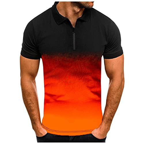 KONG JIMFAN Herren Poloshirt Kurzarm T Shirt Leichtes Polo-Shirts Zipper V-Ausschnitt Hemd Kurzarm Sommer Shirt Golf Polohemd Outdoor Tops Basic Männer Golf-Oberteil Sommerkleidung(#1 Orange,M) von KONG JIMFAN