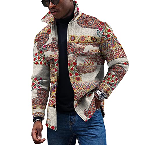 KONG JIMFAN Herren Übergangsjacke Blusenjacke Hemd Mit Pulli Herren Dünne Jacke Herrn Mantel Zip Hoodie Übergangsjacke Herren Outdoorjacke Hemden Ohne Kragen Leichte Steppjacke Herren(Kaffee,L) von KONG JIMFAN