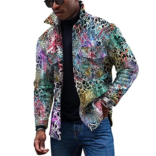 KONG JIMFAN Herren Übergangsjacke Jeansjacke Mit Perlen Hemden Bügeln Jacke Herren Herrn Mantel Shirt Herren Übergangsjacke Herren Wildlederjacke Oberhemden Herren Freizeitjacken Herren(Khaki,L) von KONG JIMFAN