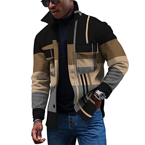 KONG JIMFAN Herren Winterjacke Doubleface Jacke Herren Hemden Langarm Jacke Herren Tshirts Bedrucken Jacke Herren Übergangsjacke Parka Jacke Weißes Hemd Winterjacke Herren Parka(Light Brown,3XL) von KONG JIMFAN