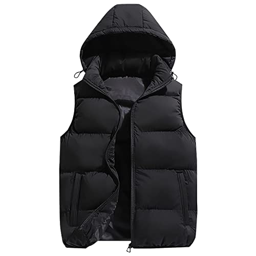 KONG JIMFAN Herren Winterjacke Sale Steppweste Herren Leichte Bequem Weste mit Kapuze Anglerweste Outdoor Jacke Übergangsweste Taschen Ärmellos Jacke Daunenweste(Schwarz,L) von KONG JIMFAN