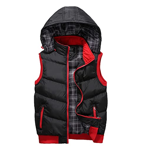 KONG JIMFAN Herren Winterjacken Outlet Sale Herren Steppweste Bequem Weste Herren mit Kapuze Outdoor Jacke Winterjacke Multi Taschened Ärmellose Jacke Übergangs Daunenweste Daunenweste(Schwarz,L) von KONG JIMFAN