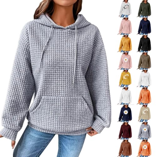 KONG JIMFAN Hoodie Damen Oversize Sweatshirt 2024 Herbst Winter Oversize Pullover Kordelzug Soft Sweatjacke Mit Taschen Tops Y2k Oberteil Lose Streetwear Mantel Übergangsjacke Damen(#A Gray,M) von KONG JIMFAN
