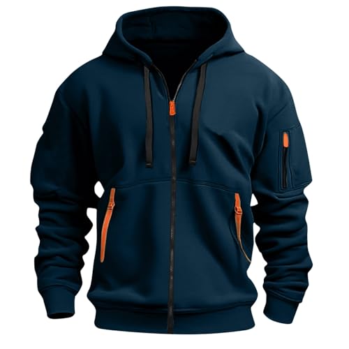 KONG JIMFAN Hoodie Herren Dünne Jacke Pullover & Strickjacken Für Weihnachtspullover Men's Sweaters Sweatshirts Sweatshirt Zipper Sweatjacke Herren(#B Navy,XXL) von KONG JIMFAN