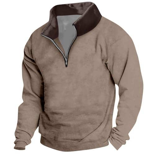 Pullover Herren Winter Stehkragen Pullis Sweatshirt Jacke Ethnisch Bedruckt Top Herren T Shirt Basic Hoodie Herren Oversize Harajuku Sweater Casual Freizeithemden Für Herren Oberteils(3-Khaki,XXL) von KONG JIMFAN