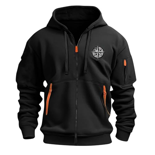 KONG JIMFAN Hoodie Herren Jacket Sweatjacke Zipper Trainingsjacke Oversize Pullis Strickjacke Herren(#H Black,L) von KONG JIMFAN