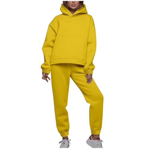 KONG JIMFAN Hoodie Herren Jogginganzug Herren 2-Teilig Set Trainingsanzüge Tracksuit Mit Reißverschluss Tasche Freizeitanzug Thermohose Sweatanzug Hausanzug Herren(Gelb,3XL) von KONG JIMFAN