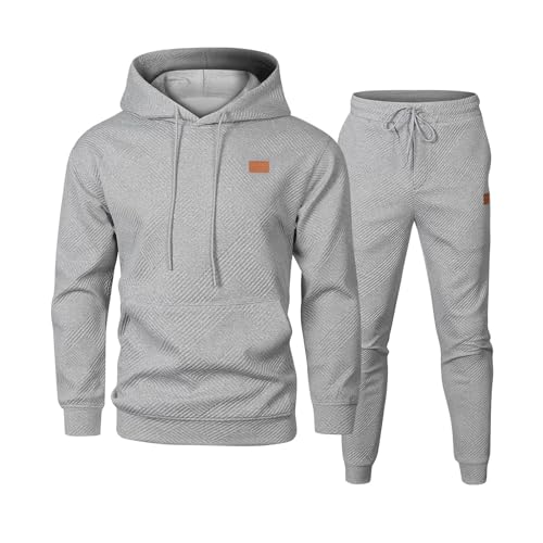 KONG JIMFAN Hoodie Herren Jogginganzug Herren 2-Teiliges Jogginganzug Trainingsanzug Tracksuit Mit Reißverschlüssen Tasche Freizeitanzug Hose Sweatanzug Sporthose Herren Lang(Grau,M) von KONG JIMFAN