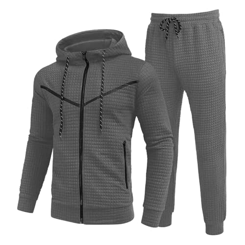KONG JIMFAN Hoodie Herren Jogginganzug Herren 2-Teiliges Jogginganzug Trainingsanzug Tracksuit Mit Reißverschluss Tasche Freizeitanzug Sporthose Jogginganzug Sporthose Herren Lang(Dunkelgrau,XL) von KONG JIMFAN