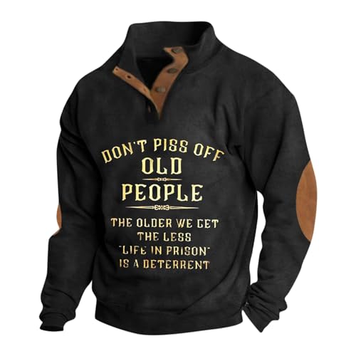 Pullover Für Herren V-Ausschnitt Mit Knopfleiste Sweatshirts Pullis Drucken Top Sport Tshirts Y2k Hoodies Herren Harajuku Sweater Komfortabel Herren-Unterhemden Oberteils Sweatjacke(3-Black,3XL) von KONG JIMFAN