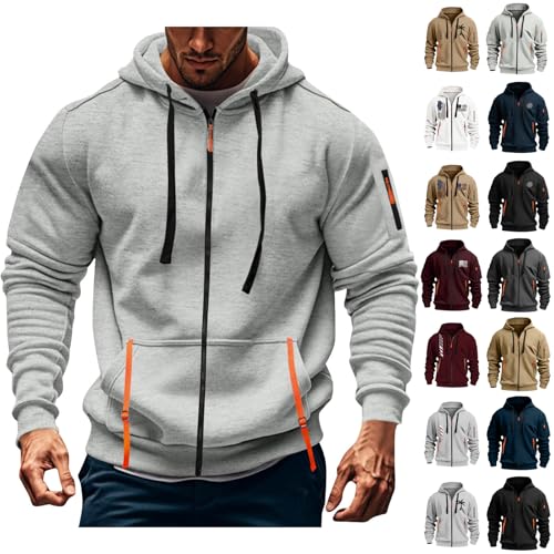 KONG JIMFAN Hoodie Herren Pullis Sweatshirts Für Herren-Sweatshirt Oversize Kapuzenpullover Zip Zipper Herren(#A Light Gray,L) von KONG JIMFAN