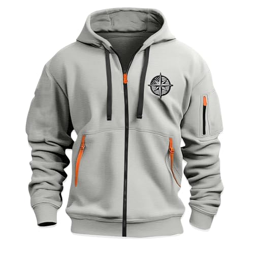KONG JIMFAN Hoodie Herren Sommerjacke Kapuzenpullover Jacke Sommer Jeansjacke Schwarz Pullover Für Zip Sweatjacke Herren(#H Light Gray,M) von KONG JIMFAN