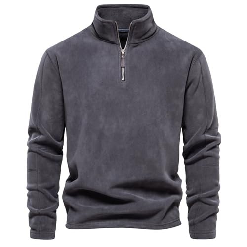 Rollkragenpullover Herren Long Sleeve Sweatshirts Stehkragen Mit Reißverschluss Winter Pulli Hoodie Top Tshirt Draussen Hemd Langarmshirt Weich Sweaters Freizeit Oberteil Sweatjacke (Dunkelgrau,L) von KONG JIMFAN