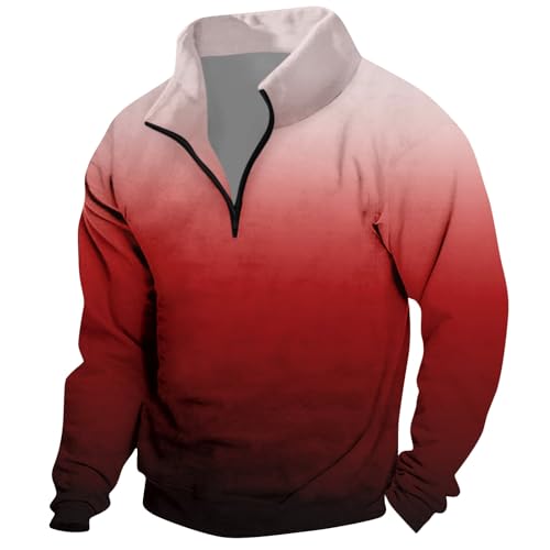 Pullover Herren Stehkragen Mit Knöpfen Sweatshirts Pulli Ethnischer Retro Druck T Shirt Tops Komfortabel Hoodie Herren Oversize 2024 Sweater Vintage Herren Hemd Langarm Oberteil Sweatjacke(3-Red,3XL) von KONG JIMFAN