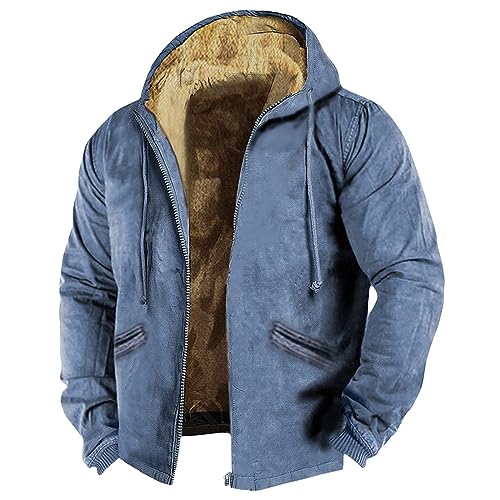 KONG JIMFAN Jacke Herren Regenjacke Herren Vintage Clothes Herren Jeansjacke Herren Schwarze Winterjacke Herren Cardigan Lang Herren Jacke Übergangsjacke Regenhut Herren Softshelljacke(Blue,L) von KONG JIMFAN