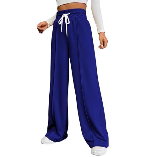 Jogginghose Damen Weite Sporthose Kordel Yogahose Baggy Freizeithose Lange Trainingshose Leicht Weich Sweatpants Einfarbig Joggpants High Waist Stoffhose Jogging Laufhosen Arbeitshose(Blau,XL) von KONG JIMFAN