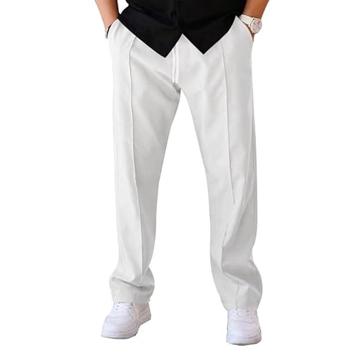 Jogginghose Herren Jogginghose Baumwolle Pyjama Hose Sporthose Herren Lang Trainingshose Herren Hose Chino Herren Warme Jogginghose Herren Jogginghose Sportkleidung Männer Chinohose Wanderhose(Weiß,L) von KONG JIMFAN