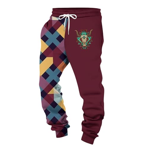 Jogginghose Herren Winter Jogginghose Herren Schwarze Hose Herren Lang Jogginghose Mit Reißverschluss Winter Hosen Baumwolle Sweatpants Herren Pants für Männlich Chinohose Wanderhose(#B Wine,L) von KONG JIMFAN