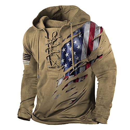 KONG JIMFAN Kapuzenpullover Herren Mode Pullover Decke Herren Herbst Ausgefallene Pullover Hoodie Schwarzer Hoodie Bedrucktes Sweatshirt Für Vintage Hoodie(Khaki,M) von KONG JIMFAN