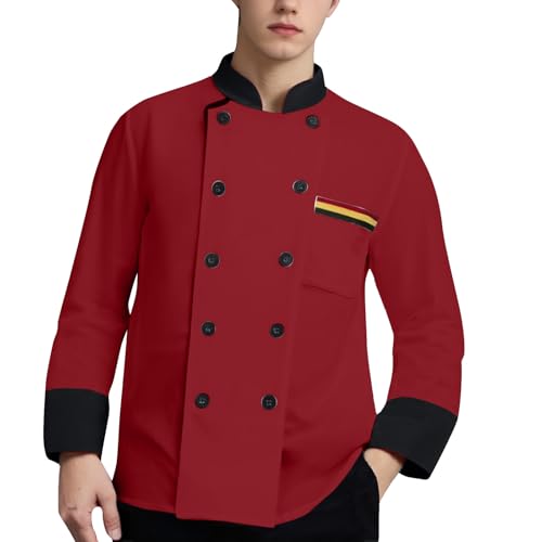 KONG JIMFAN Kochjacken Herren Damen Personalisiertes,Bestickte Custom Name Profi Koch Kostüm Hotel Küche Restaurant Bäckere Arbeitsuniform Leichte Atmungsaktiv Kochmantel Berufsbekleidung(#A Red) von KONG JIMFAN