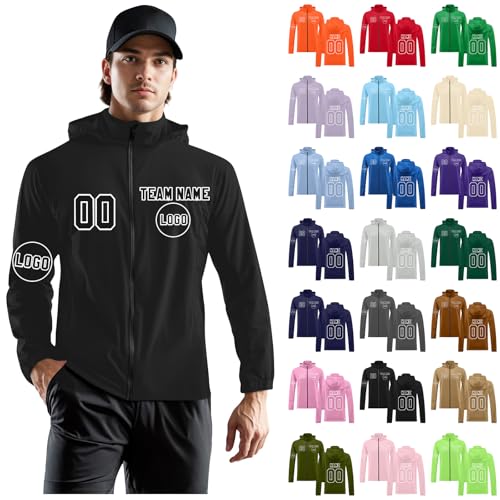 KONG JIMFAN Personalisierte Team-Jacke mit Namen und Nummer, individuell gestaltbare Sportjacke, atmungsaktiv und wasserabweisend(Schwarz) von KONG JIMFAN
