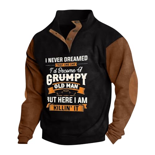 Pullover Herren Stehkragen Mit Knöpfen Pulli Sweatshirts Für Herren Drucken Tops Langarmshirt Basic Hoodie Herren Oversize Baggy Sweaters Weich Unterhemden Thermo Oberteil Sweatjacke(6-Black,3XL) von KONG JIMFAN