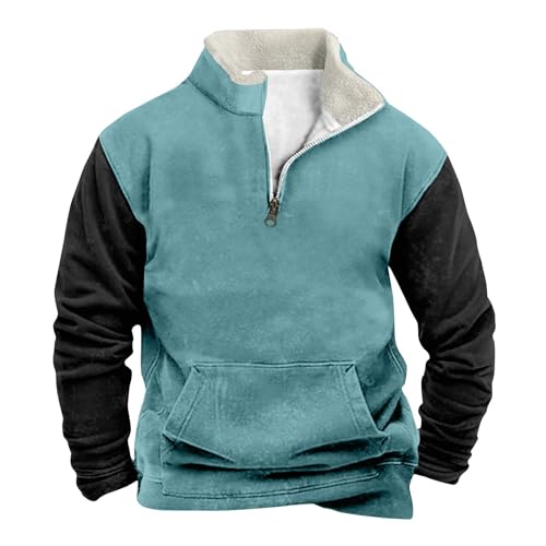 KONG JIMFAN Retro Pullover Reisverschluss Sweatjacke Herren Mit Zipper Weihnachts Pullover Schwarzer Pulli Mit Weißen Streifen Outdoor-Kragen Mann Tank Top Chiffon Strandtunika(Light Blue,L) von KONG JIMFAN