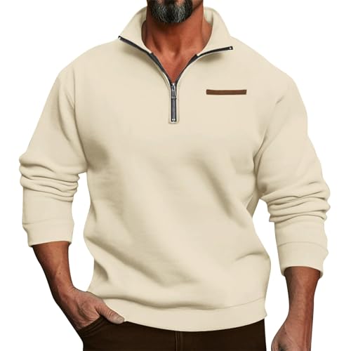Pullover Herren Lange Ärmel Sweatshirts Stehkragen Mit Reißverschluss Winter Pulli Hoodie All Seasons Tops Tshirt Weich Unterhemd Langarmshirt Wärme Sweater Freizeit Oberteil Sweatjacke (Beige,XL) von KONG JIMFAN