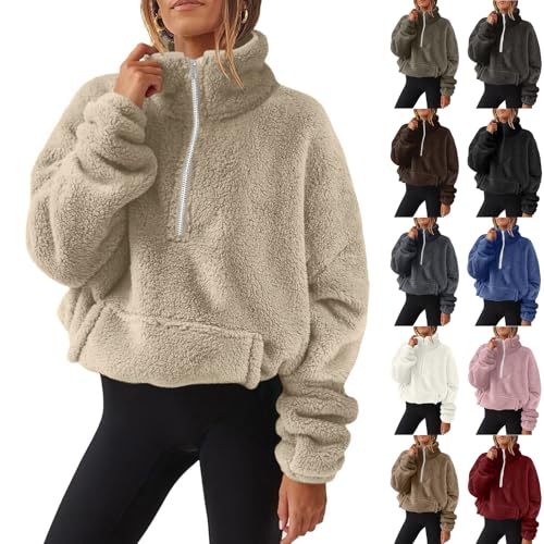 KONG JIMFAN Softshelljacke Damen Lederjacke Weste Lang Schwarze Strickjacke Fleecejacke Wachsjacke Sweatjacke Mit Kapuze Gelber Pulli Trachtenjacke Damen(Khaki,L) von KONG JIMFAN