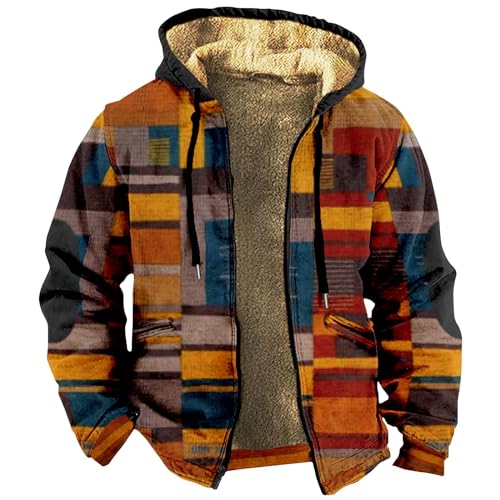 KONG JIMFAN Softshelljacke Herren Wasserdicht Langarmshirt 92 Seemannspullover Motorrad Textiljacke Herren Feuerwehr Fleecejacke Mantel Boho Jacke Regenumhang Karo Jacke Herren(Orange,XL) von KONG JIMFAN