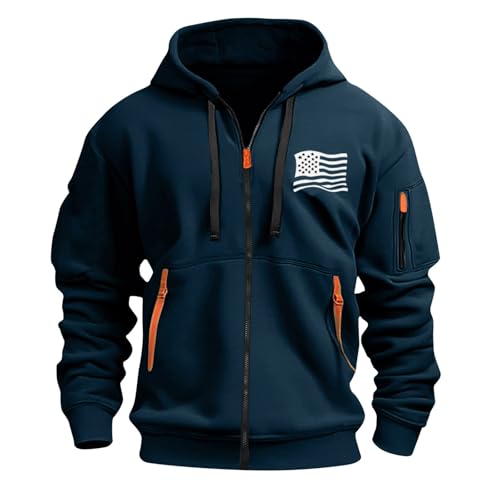 KONG JIMFAN Sweatjacke Herren Jacke Sommer Y2k Zip Up Hoodie Sun Hoody Mit Kapuze Jacket Herren(#E Navy,M) von KONG JIMFAN