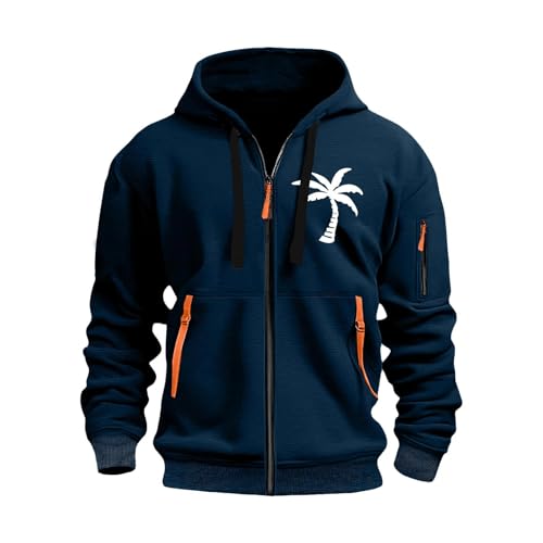 KONG JIMFAN Sweatjacke Herren Pulli Sweatshirt Strickjacke Mens Jacket Kapuzenjacke Hoodie Mit Reißverschluss Kapuzenpullover Für Herren(#G Navy,L) von KONG JIMFAN