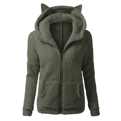 KONG JIMFAN Teddyjacke Damen Daunenmantel Lang Strickjacke Sweatjacke Mädchen Fleecejacke Karo Jacke (#3 Dark Green,XXL) von KONG JIMFAN