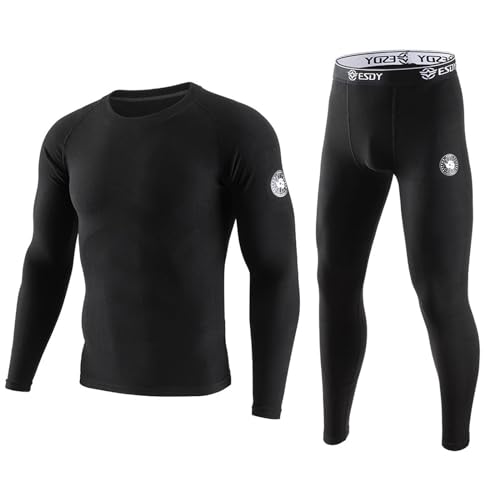 KONG JIMFAN Thermo Unterwäsche Set Weihnachtspullover Leuchtend Gym Outfit Herren Dehnbare Cargohose Thermo Pullover Herren Thermokleidung Herren Tshirt Herren Langarm(Schwarz,L) von KONG JIMFAN
