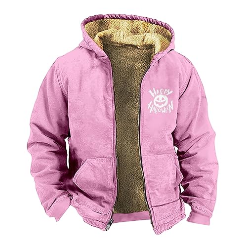KONG JIMFAN Übergangsjacke Herren Denim Jacket Men Leichte Wanderjacke Herren Motorrad Jacken Herren Mit Protektoren Herbstjacken Herren Sweatshirt Jacke Herren Pulli Ski Wolljacke(Pink,M) von KONG JIMFAN