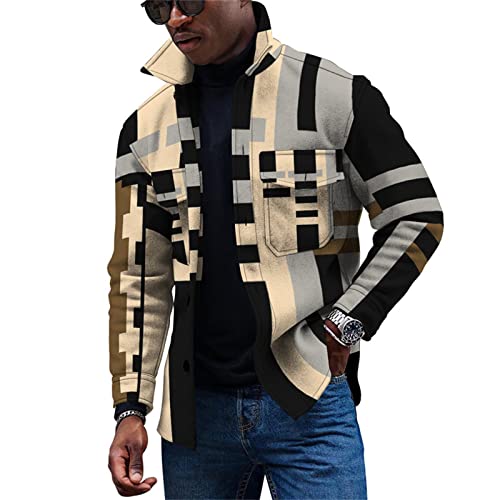 KONG JIMFAN Übergangsjacke Herren Rains Jacke Hemdjacke Herren Winterjacke Herren Holzfällerhemden Trainingsjacke Herren Herren Dünne Jacke Thermojacke Herren Karohemd Beige Strickjacke(Brown,L) von KONG JIMFAN
