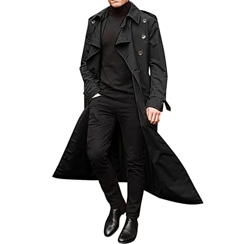 KONG JIMFAN Warehouse Deal Parka Herren Winter Mantel Herren Herren Trenchcoat Lange Jacken Übergangsjacke Winter Winddicht Trachtenjacke Business Übergangsmantel Outfit Mit Taschen(Schwarz,XL) von KONG JIMFAN