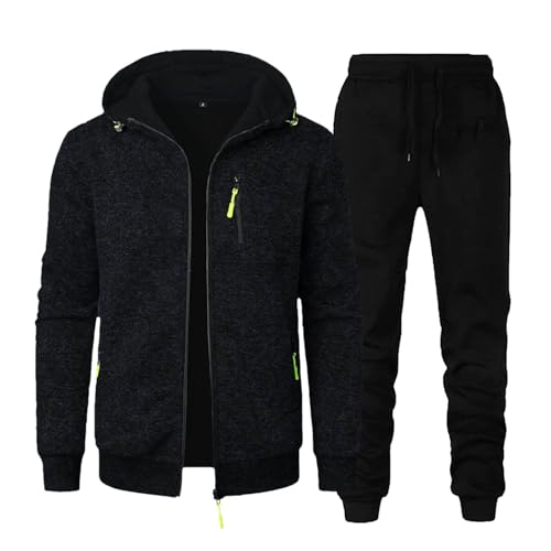 KONG JIMFAN Weihnacht Jogginganzug Herren 2-Teilig Trainingsanzug Atmungsaktiv Tracksuit Freizeitanzug Hose Baumwolle Sweatanzug Y2k Hoodie(#B Black,M) von KONG JIMFAN