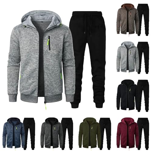 KONG JIMFAN Weihnachts Deko Jogginganzug Herren 2-Teiliges Jogginganzug Trainingsanzug Atmungsaktiv Tracksuit Freizeitanzug Chino Hose Baumwolle Übergangs Sportanzug Jogginganzug(#A Light Gray,XL) von KONG JIMFAN
