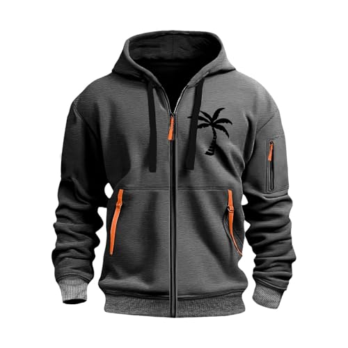 KONG JIMFAN Zipper Hoodie Herren Dünne Jacke Fleecejacke Y2k Zip Up Sweatjacke Sweatshirt Strickjacke Herren(#G Dark Gray,L) von KONG JIMFAN