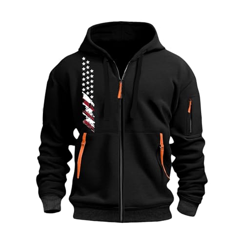 KONG JIMFAN Zipper Hoodie Herren Kapuzenpullover Für Sweatshirt Hoody Mit Kapuze Sun Sweatjacke Herren(#F Black,3XL) von KONG JIMFAN
