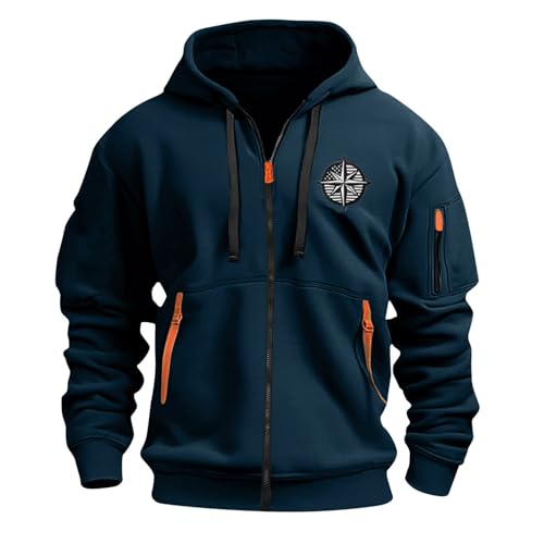 KONG JIMFAN Zipper Hoodie Herren Sun Zip Up Pullover Sommer Kaputzensweatjacke Männer Pulli Trainingsjacke Herren(#H Navy,L) von KONG JIMFAN