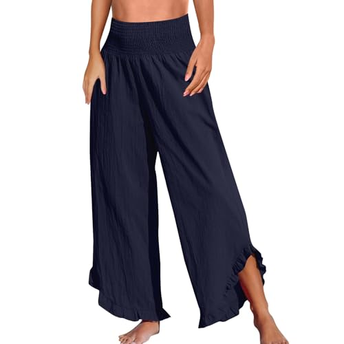 Leinenhose Damen Sommer Freizeithose mit Rüschensaum Leinen Leicht Yogahose Einfarbig Elegant Palazzo Hose Weites Bein Hose Baumwolle Bequeme Stoffhose Hohe Taille Strandhose mit Taschen(#A Navy,3XL) Leinenhose Damen Sommer Freizeithose mit Rüschensaum Leinen Leicht Yogahose Einfarbig Elegant Palazzo Hose Weites Bein Hose Baumwolle Bequeme Stoffhose Hohe Taille Strandhose mit Taschen(#A Navy,3XL) von KONG JIMFAN