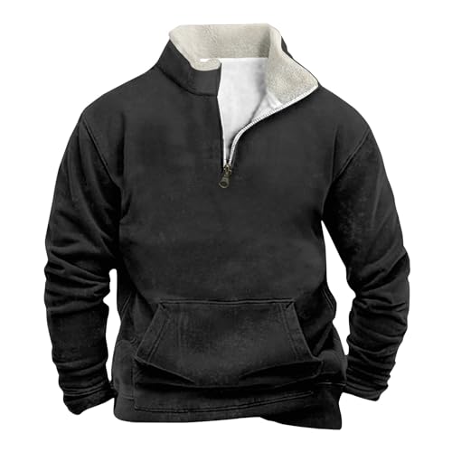 Pullover Für Herren Stehkragen Winter Pulli Sweatshirts Drucken Tops T Shirts Männer Lässige Hoodie Herren Oversize Vintage Sweaters Basic Herren Hemd Langarm Oberteil Sweatjacke Sweatshirt(5-Black,M) von KONG JIMFAN