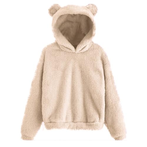 Teddyjacke Damen Reißverschluss Fleece Hoodie Warme Sweatshirt Fleecejacke mit Kängurutaschen Kapuzenpullover Winter Sherpa Sweatjacke Teddyfleece Plüschjacke Komfortable Lässig Pulli(#E Beige,XL) von KONG JIMFAN