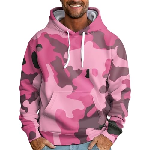 Hoodie Herren,Druck Sweatshirts mit Kordelzug Kapuze Langärmelig Kapuzen Pullover Taschen Hemd Winter 2024 Sweatjacke Baumwolle Bequeme Pulli Casual Oversize Pulli Geschenke Für Männer(#A Pink,XXL) von KONG JIMFAN