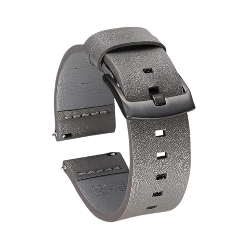 KONGNY 18mm 20mm 22mm 24mm Lederarmband Schnellverschluss Uhrenarmband Handschlaufe Smart Watch Strap Uhren Zubehör, Grauschwarz, 22mm von KONGNY